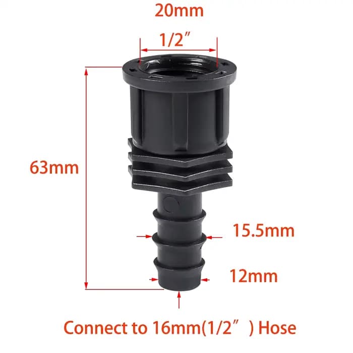 Filetage mâle femelle 1/2 3/4 à 1/2 3/4 1 pouce, connecteur barbelé pour tuyau d'arrosage 16mm 20mm
