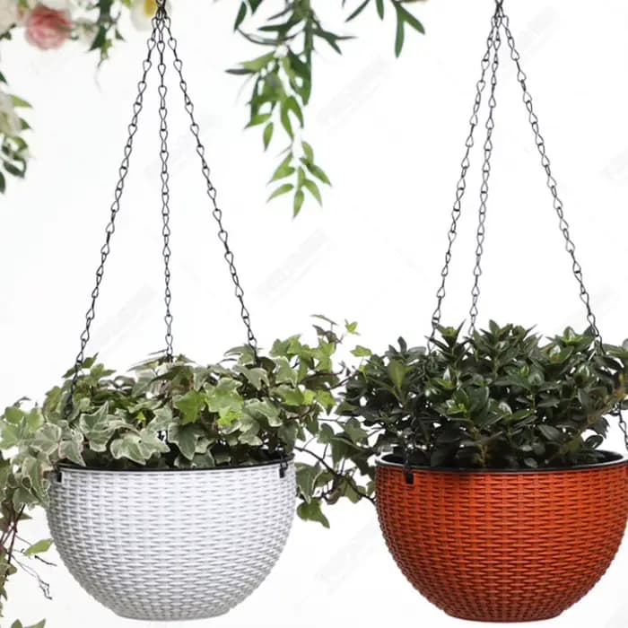 Panier suspendu en Imitation rotin de 40cm, chaîne de Pot de fleur avec 3 crochets, bassin pour plan