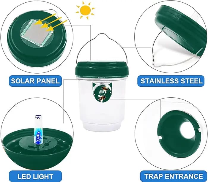 Piège à bouteilles de guêpes à lumière LED ultraviolette à énergie solaire pour l'extérieur, attrape