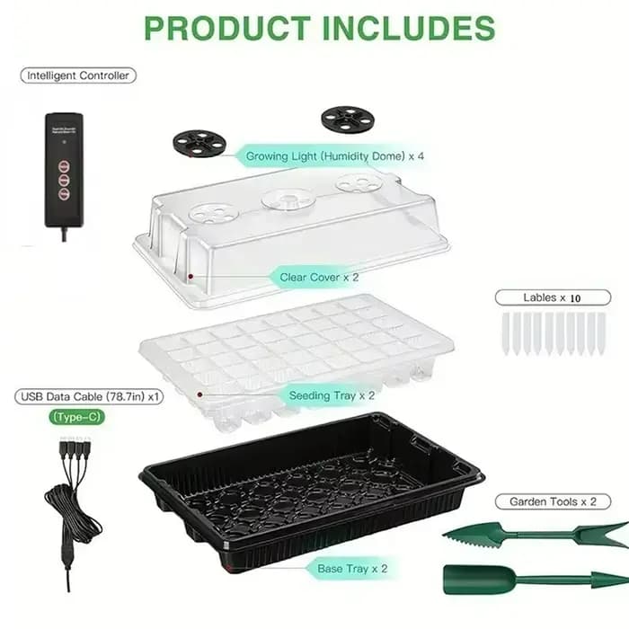 Kit de démarrage de graines 2 pièces avec lumière de croissance – Plateau à 80 cellules, minuterie d