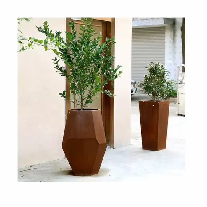 Grand Pot de fleur rectangulaire en métal pour jardin en acier Koteng personnalisé, Pot de fleur en fer pour balcon