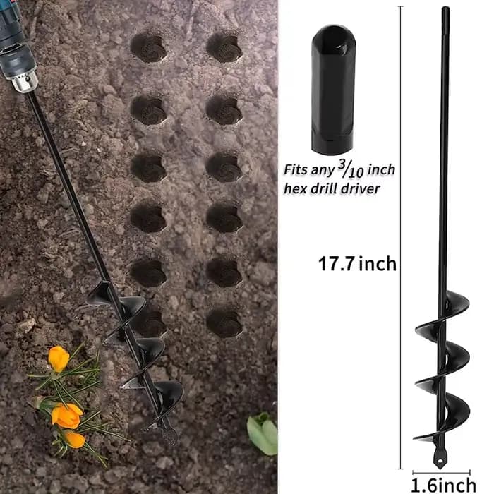 Tarière spirale pour jardinage – Perceuse manuelle ou électrique pour la plantation de fleurs et de légumes – Outil de forage pour l'ameublissement du sol