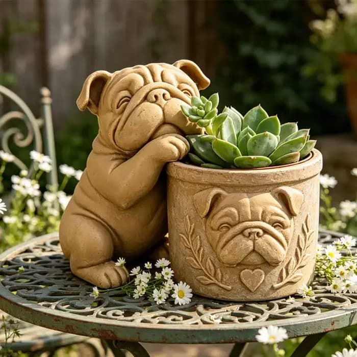 Pot de fleurs en forme de bouledogue, 1 pièce, imprimé en 3D, amusant et créatif, pot de fleurs mignon en forme de bouledogue français, ornement artistique de bureau, décoration de bureau