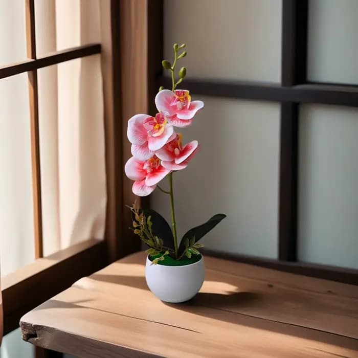Plante en pot d'orchidée artificielle réaliste avec Pot en plastique pour la décoration de pièce maî