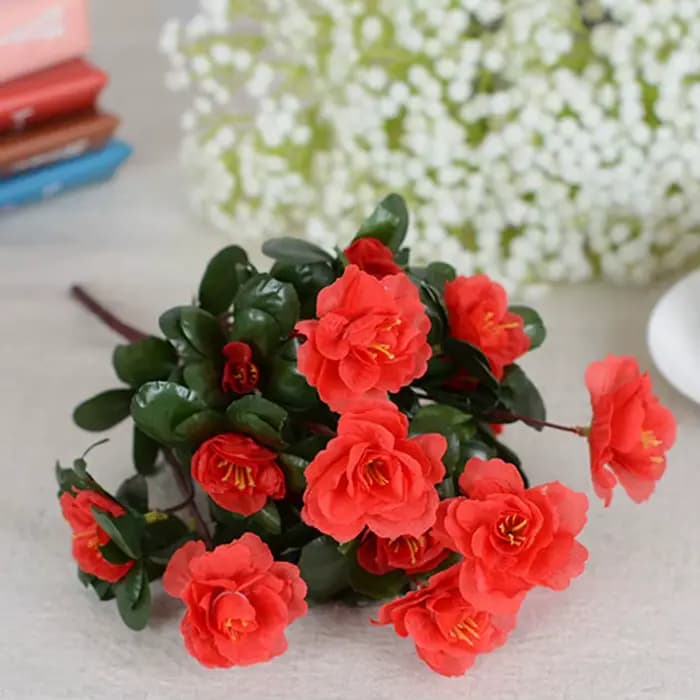 Buissons d'azalée rouge artificiels, fausses fleurs, extérieur, automne, haute qualité, décor de degré UV, décorations pour la maison, petit pour jardin