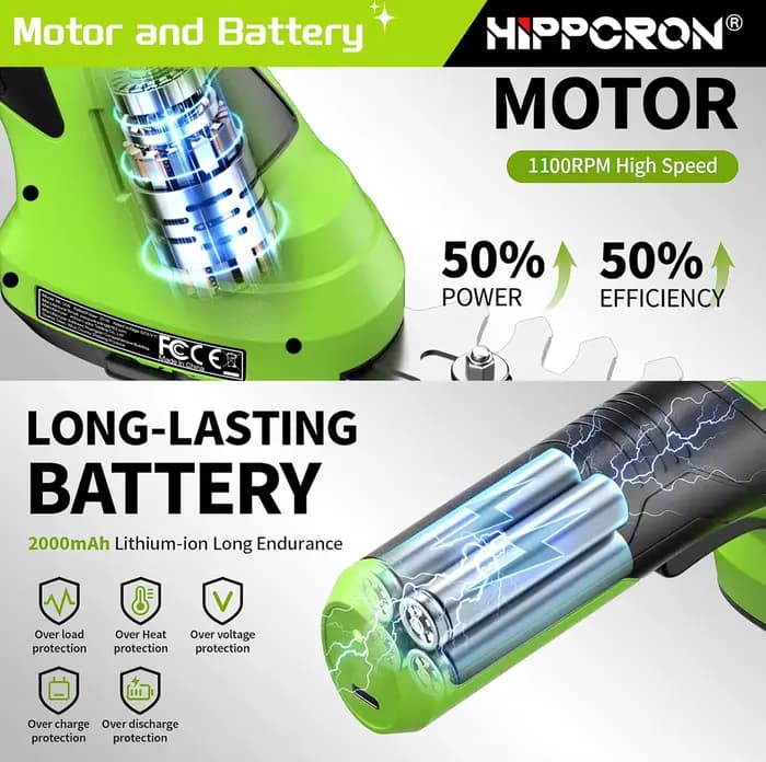 Hippcron Tondeuse à Haies Électrique 2-en-1 Sans Fil Portative avec Batterie Lithium-Ion Rechargeable et Câble Type-C