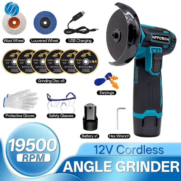 Hippcron Meuleuse d'angle électrique portable 12V sans fil, mini meuleuse de polissage, lame de coup