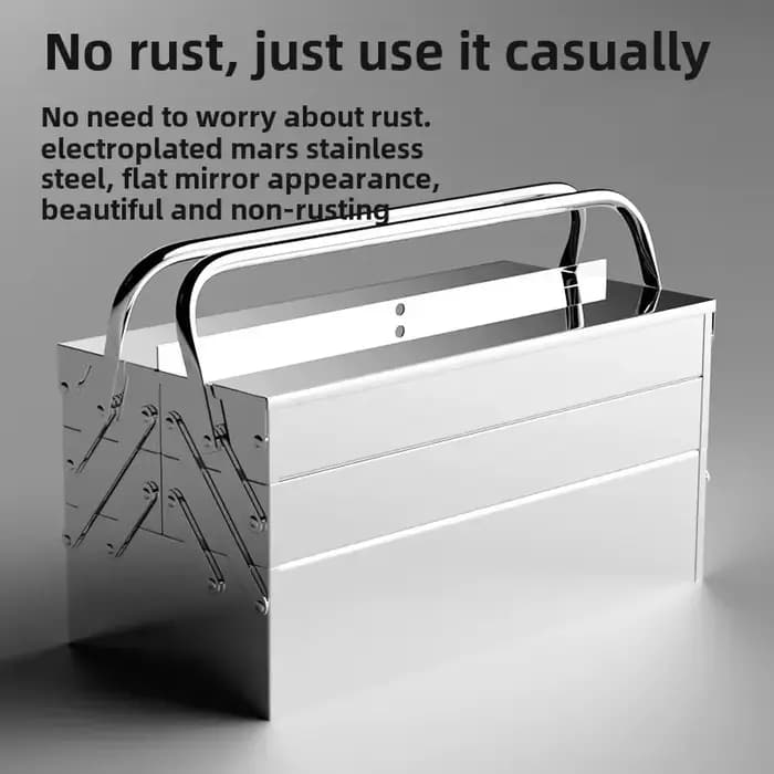 Boîte à outils en acier inoxydable pour usage industriel et domestique avec conception pliable et espace de rangement à 3 couches AE