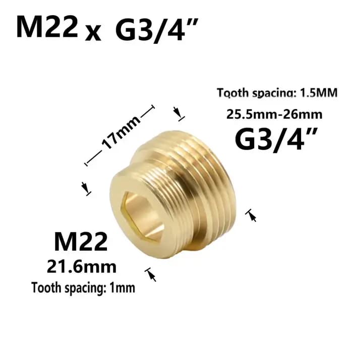 Connecteur de filetage mâle femelle en laiton M22 "à 3/4", raccord de filetage de cuisine et de sall