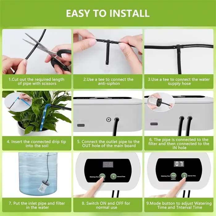 Contrôleur d'irrigation de jardin avec dispositif d'arrosage automatique chronométré, batterie 1800mAh intégrée, système d'arrosage des plantes, chargement USB