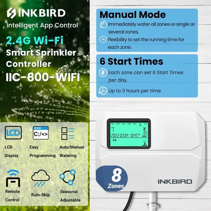 INKBIRD 6 ou 8 Zones Types européens de contrôleur d'arrosage WIFI utilisé pour l'irrigation intelli