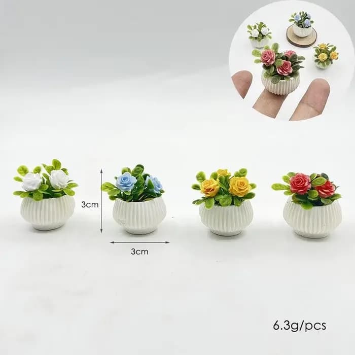 1 pièce, 3 cm, Décoration de scène de salon pour maison de poupée, Modèle de plante miniature en pot, Rose miniature, Artisanat de paysage miniature