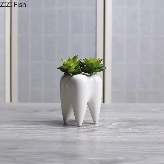 Pot de fleur en céramique en forme de dent, Vase de fleur, Pots succulents, fournitures de jardin, P