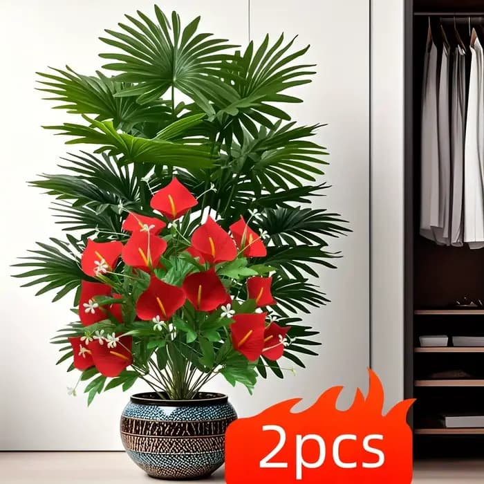 Ensemble de lys Calla artificiels et grand palmier