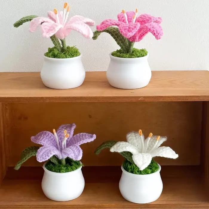 1 pièce Fleurs au crochet délicates en forme de lys en pot