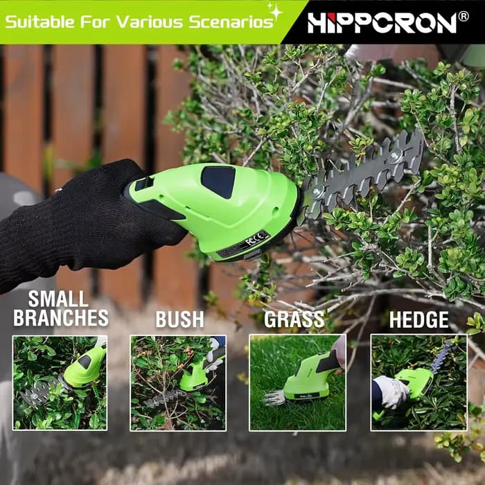 Hippcron Tondeuse à Haies Électrique 2-en-1 Sans Fil Portative avec Batterie Lithium-Ion Rechargeable et Câble Type-C
