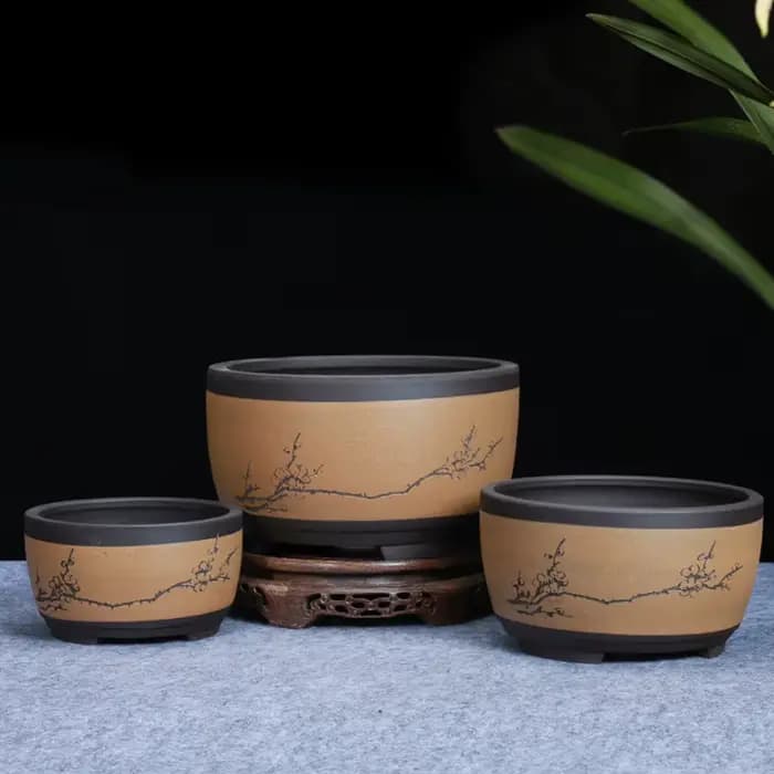 Pot de fleurs de bonsaï rond en céramique