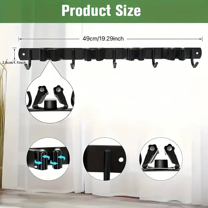 1 support à outils en métal robuste avec 4 fentes et 5 crochets - rangement mural