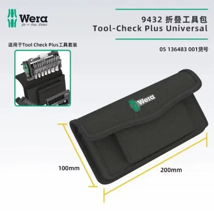 Sac à outils en toile WERA 05136483001 - Pour Tool-Check Plus, 2 poches, 203x89x58mm, rangement pour