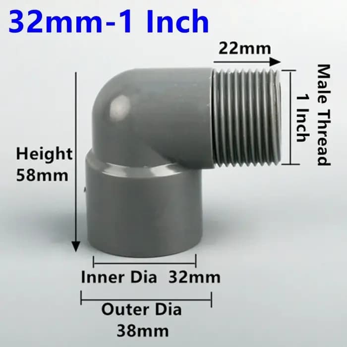 Connecteurs coudés en PVC à filetage mâle de 20/25/32mm à 1/2 "3/4" 1 "