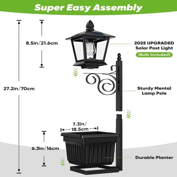 Jardinière avec poteau lumineux solaire 2-en-1