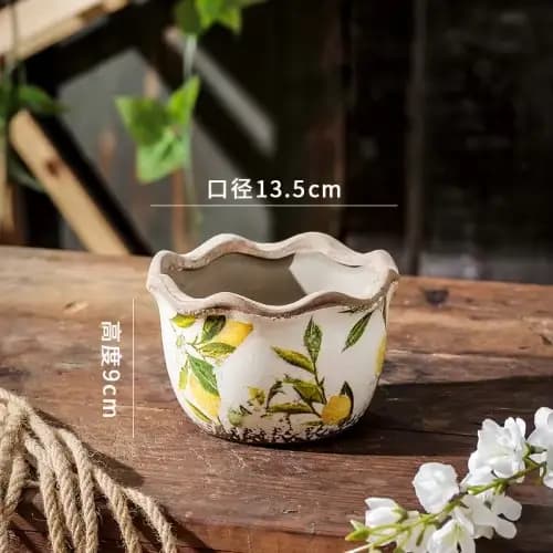 Pot de fleur en céramique en forme de citron Pot succulent Vintage Pot de plante en céramique Pot de