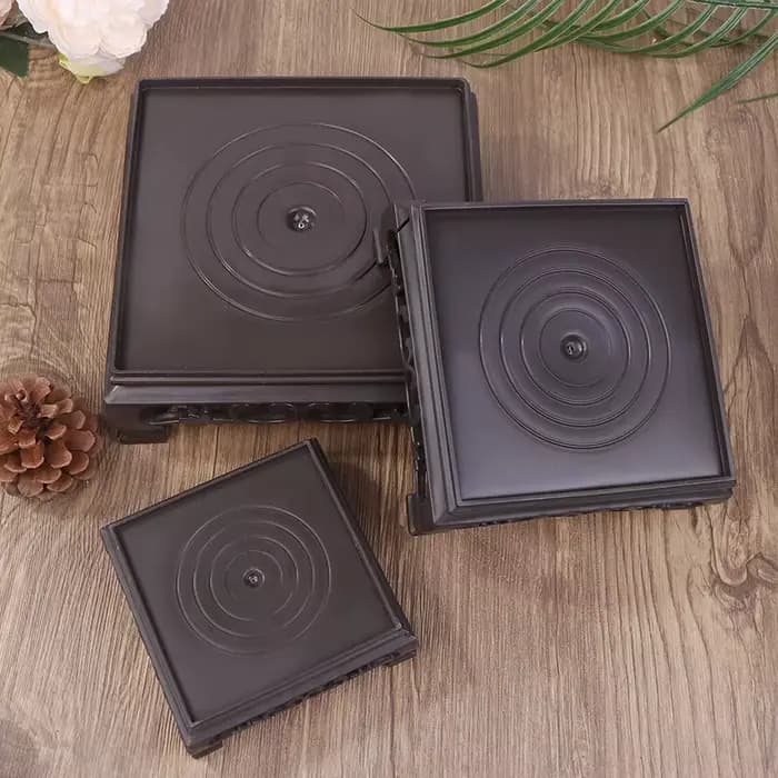 Porte-pot de fleurs rond et carré, marron foncé, aspect bois carapté, base en plastique, théière mul