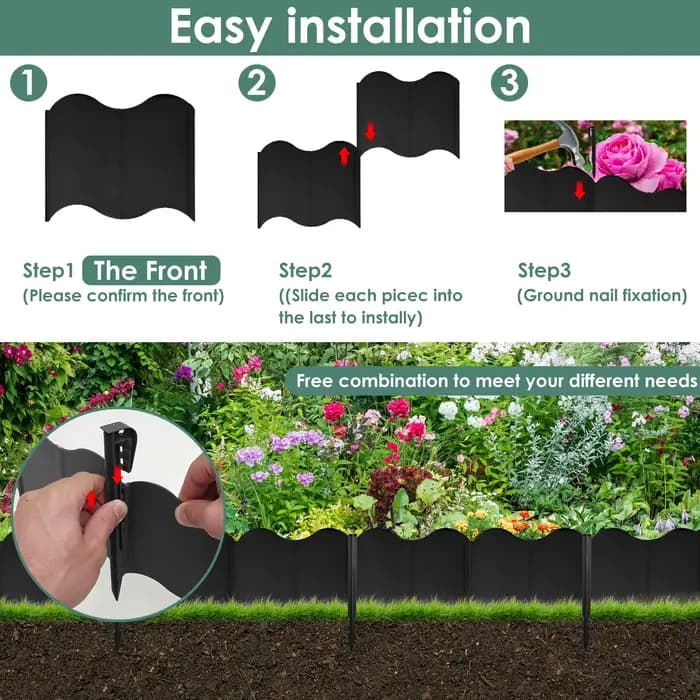 Clôture de jardin de 3m, pour pelouse extérieure, bordure de sol, bordure décorative, piquet de Support pour plantes, paysage de cour en plastique PP