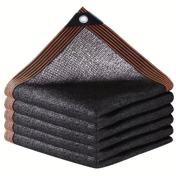 Couverture en maille de protection solaire en tissu d'ombrage noir, bord attaché avec œillets, filet