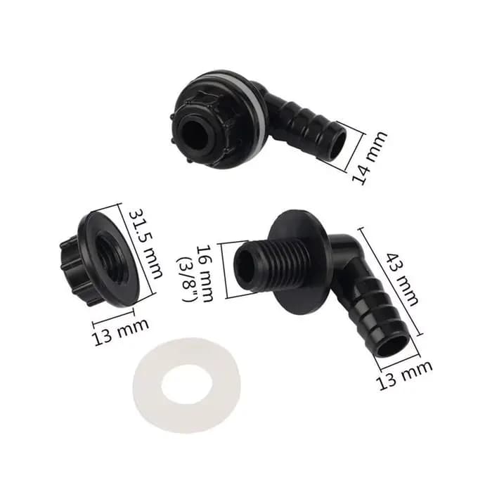 Buse de tuyau de connecteur coudé de 3/8 "à 14mm, pour réservoir d'eau, Joints de tuyau d'aquarium,