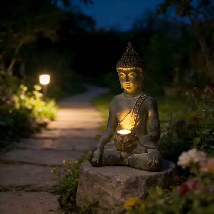 Statue de bouddha avec lumière solaire, décoration de jardin de maison, Figurines de bouddha assis e