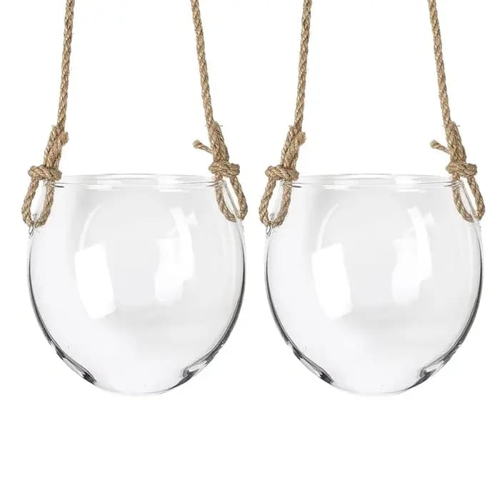 Vase suspendu hydroponique transparent en verre
