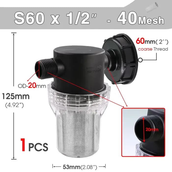 Filtre d'arrosage de réservoir d'eau IBC de 1/2 pouces