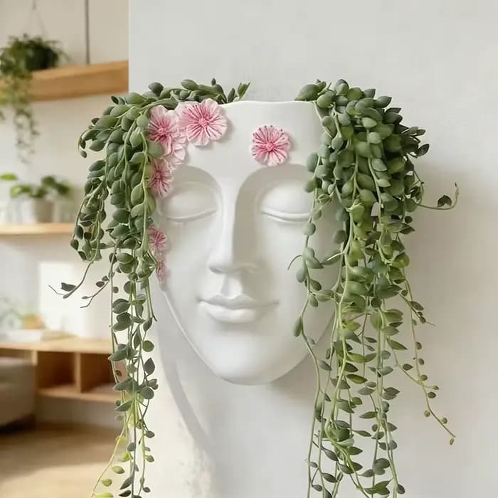 Pot de fleurs mural classique en forme de tête, idéal pour les succulentes, pot de fleurs mural, décoration de jardin