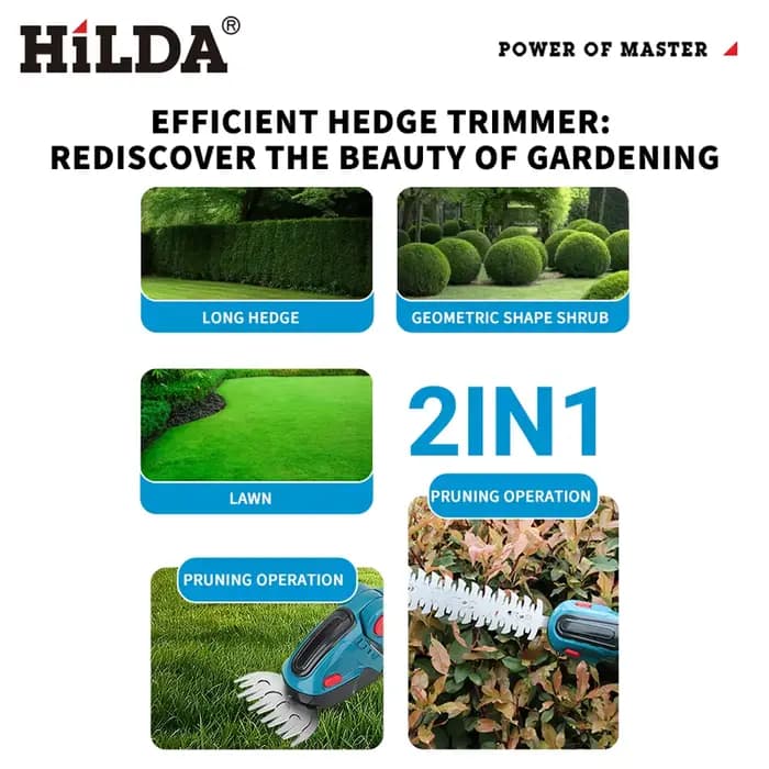 HILDA 2 IN1 taille-haie électrique sans fil portable désherbage taille cisaille tondeuse à arbustes outil de jardin pour Makita 18V batterie