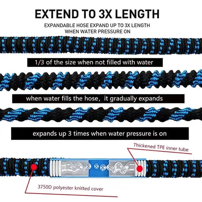 Tuyau d'arrosage extensible avec buse haute pression