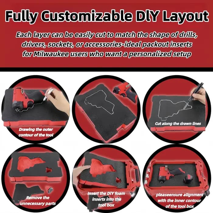 Insert en mousse pour boîte à outils 48-22-8435 compatible avec les boîtes Milwauke Packout