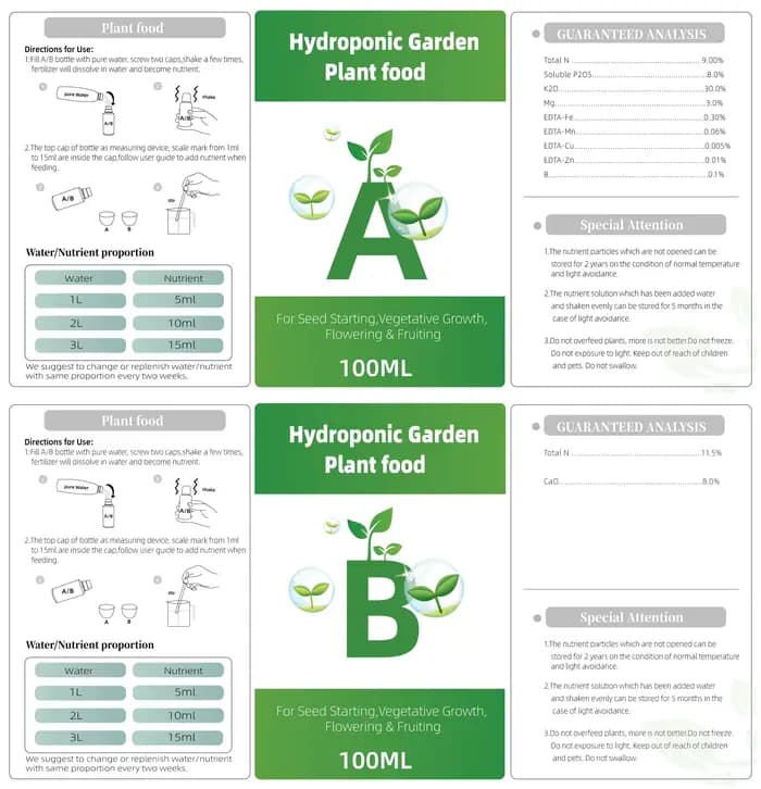 Engrais AB deux parties ensemble hydroponique plante de jardin alimentaire
