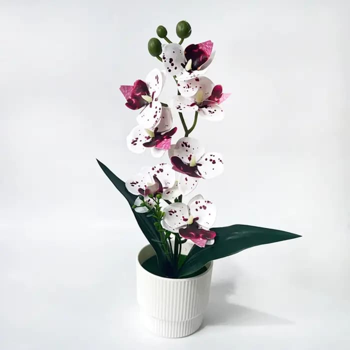 Pot de fleurs artificielles à 7 têtes d'orchidées, avec pot blanc, fleurs roses simulées, orchidée p