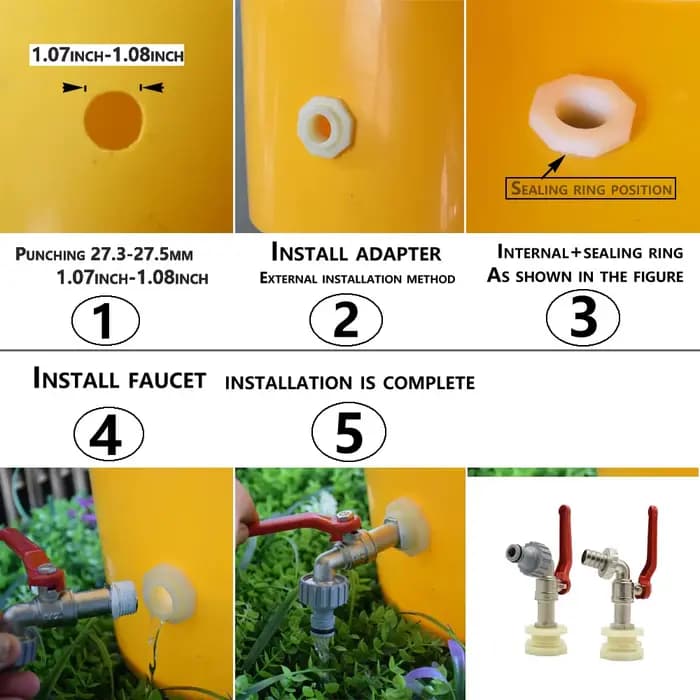 Adaptateur de robinet de réservoir IBC, filetage S60X6, tuyau d'arrosage de 15mm, robinet à connexio
