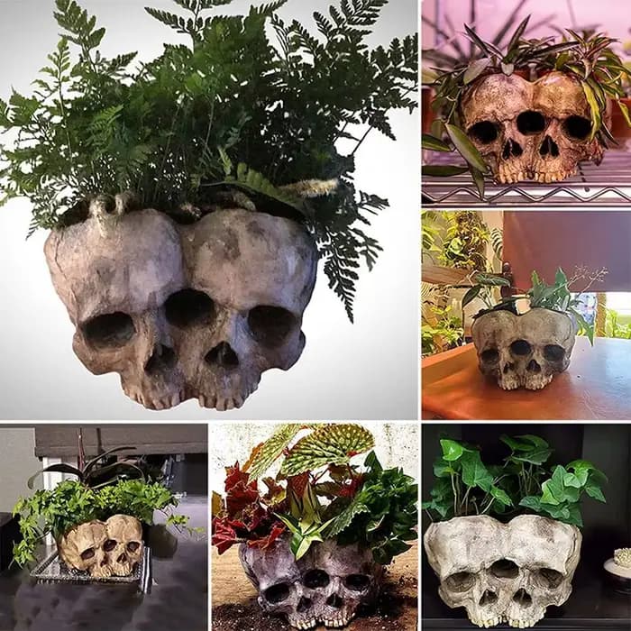 Poterie créative en forme de crâne sculpté à la main pour pot de fleurs