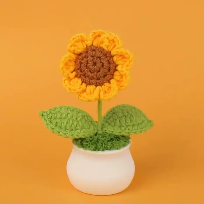 1 pièce fleurs artificielles créatives mignon Crochet tournesol Pots tricoté fleur Graduation fleur