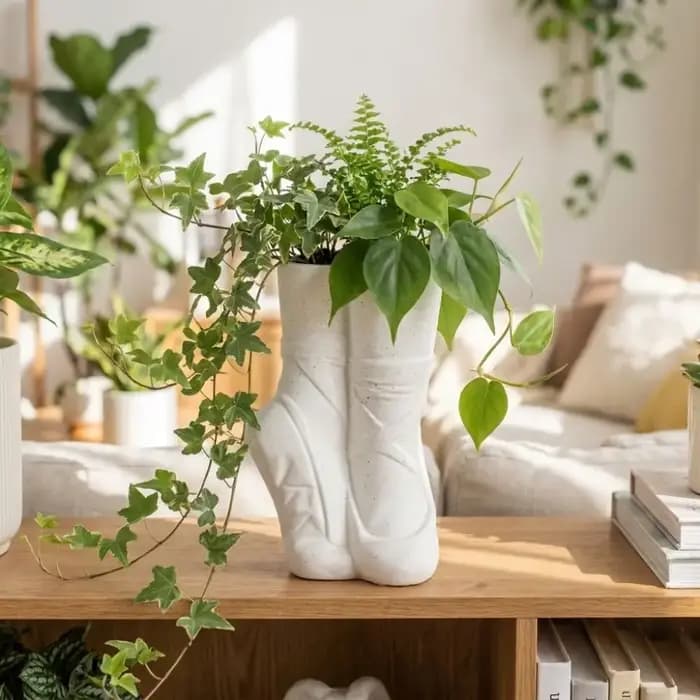 Vase Créatif et Tendance en Forme de Chaussure de Ballet, Sculpture Décorative de Pied Rêveur, Pot Artistique en Vinyle pour Fleurs Séchées, Jardin