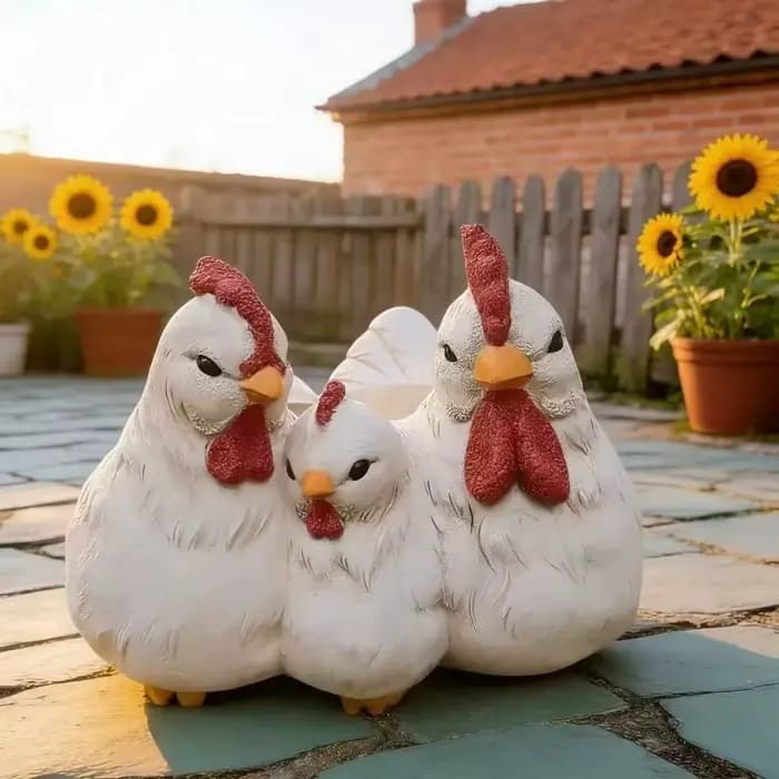 Décoration d'intérieur : Pot de fleurs en forme de famille de poulets