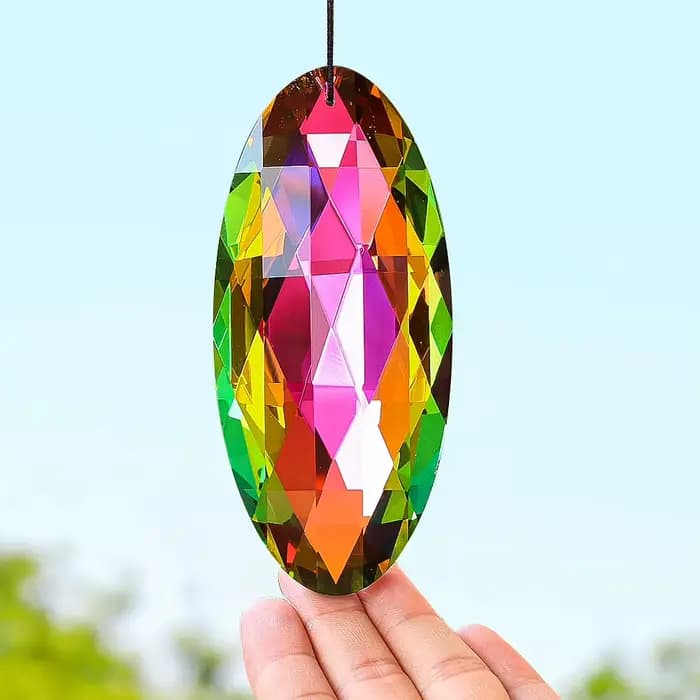Attrape-soleil ovale en cristal arc-en-ciel, prisme brillant à facettes, capteur de lumière, pièces