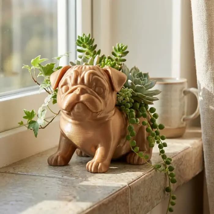 Pot de fleurs en plastique imprimé en 3D en forme de bouledogue, pot minimaliste en forme d'animal, pot de fleurs amusant fait à la main, pot de fleurs pour balcon et terrasse