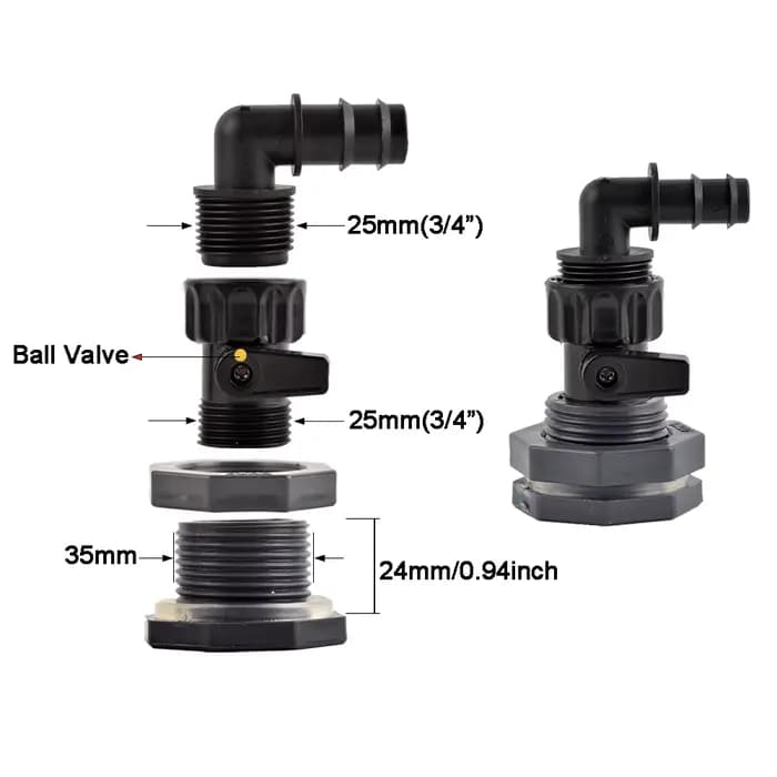 Raccord de cloison en PVC à filetage 3/4, connecteur de tuyau pour baril de pluie, adaptateur de tuy