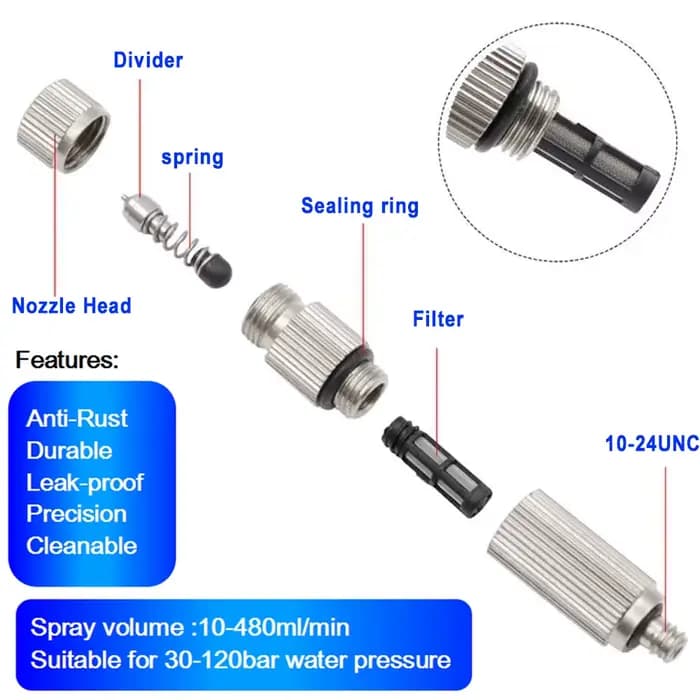 Buses de brumisation d'eau de jardin haute pression avec filtre à l'intérieur de 0.1mm ~ 0.8mm pour