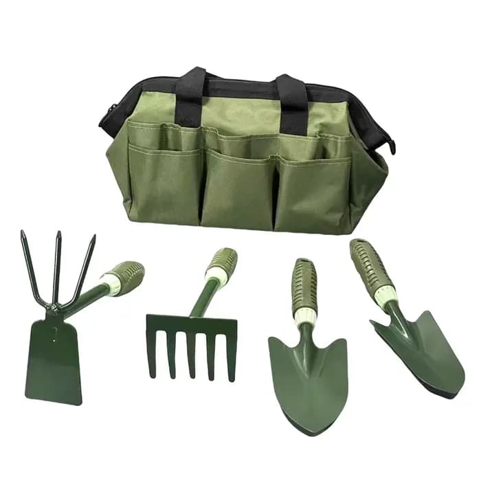 Ensemble de 5 outils de jardin comprenant une pelle, une truelle, un râteau et une houe, ensemble d'