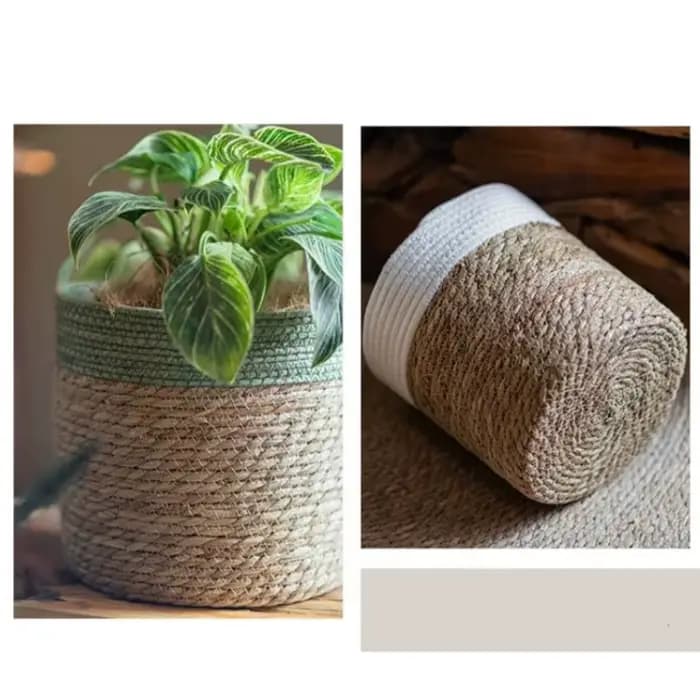 Panier de rangement en paille naturelle - Pot de fleurs tressé pour décoration